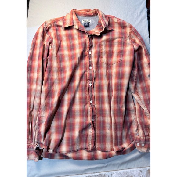 Magellan Sportswear Other - Magellan Sportswear Mens Large Red Orange Plaid Long Sleeve Button Down Shirt